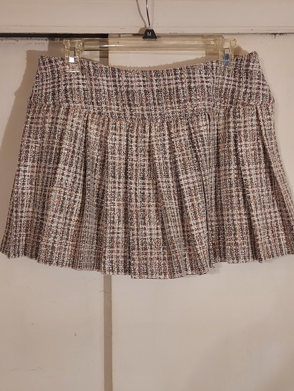 RNWY Pleated Tweed Mini Skort Large Built-in Shorts Pink Cream